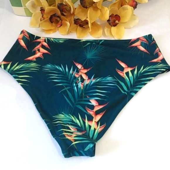 CUPSHE GREEN TROPICAL FLORAL HIGH WAISTED BIKINI BOTTOMS SIZE XXL NWT - Picture 5 of 8